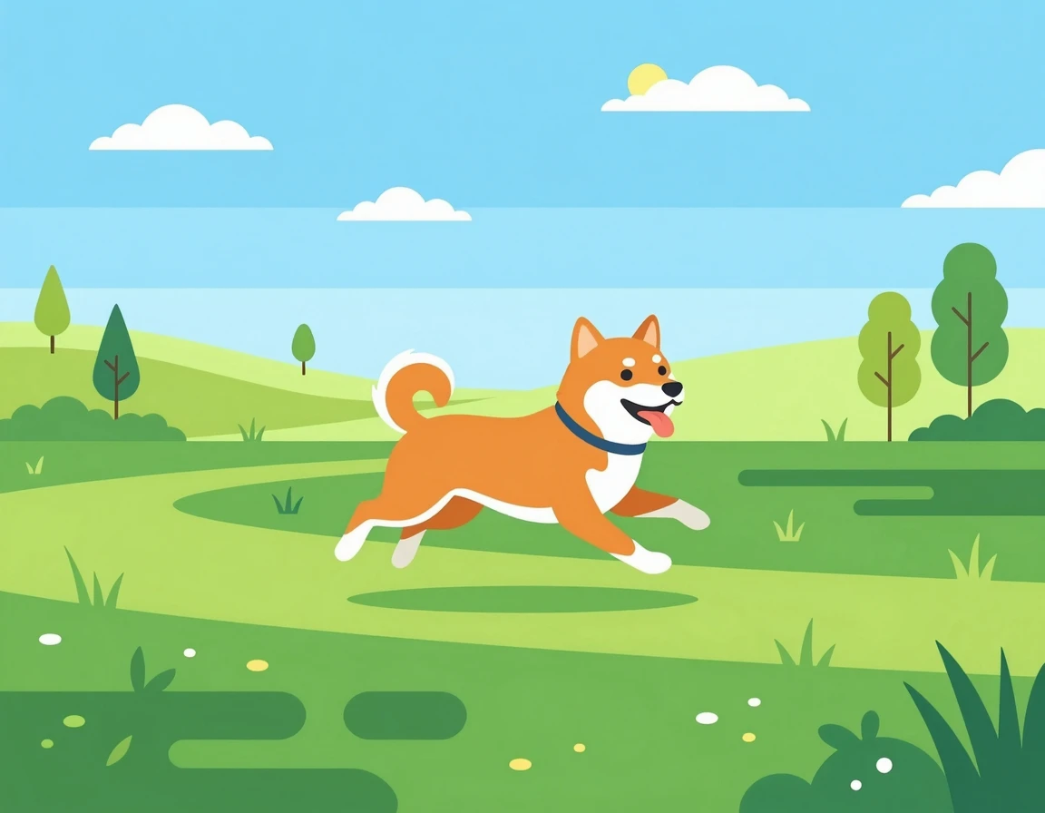 천연 잔디 위를 신나게 달리는 시바견