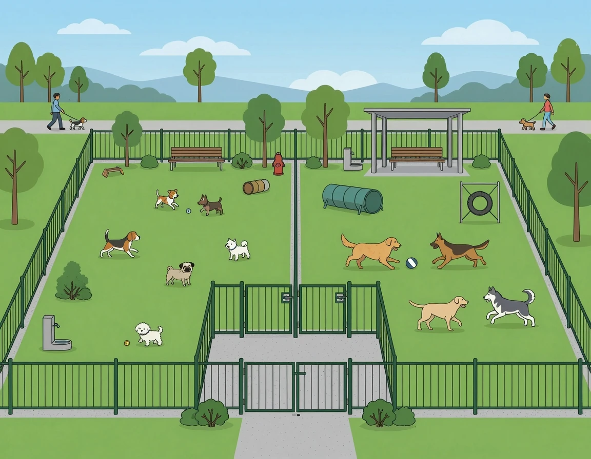 체급별로 안전하게 분리된 강아지 운동장