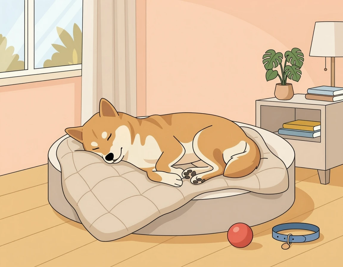 신나게 놀고 돌아와 꿀잠을 자는 시바견