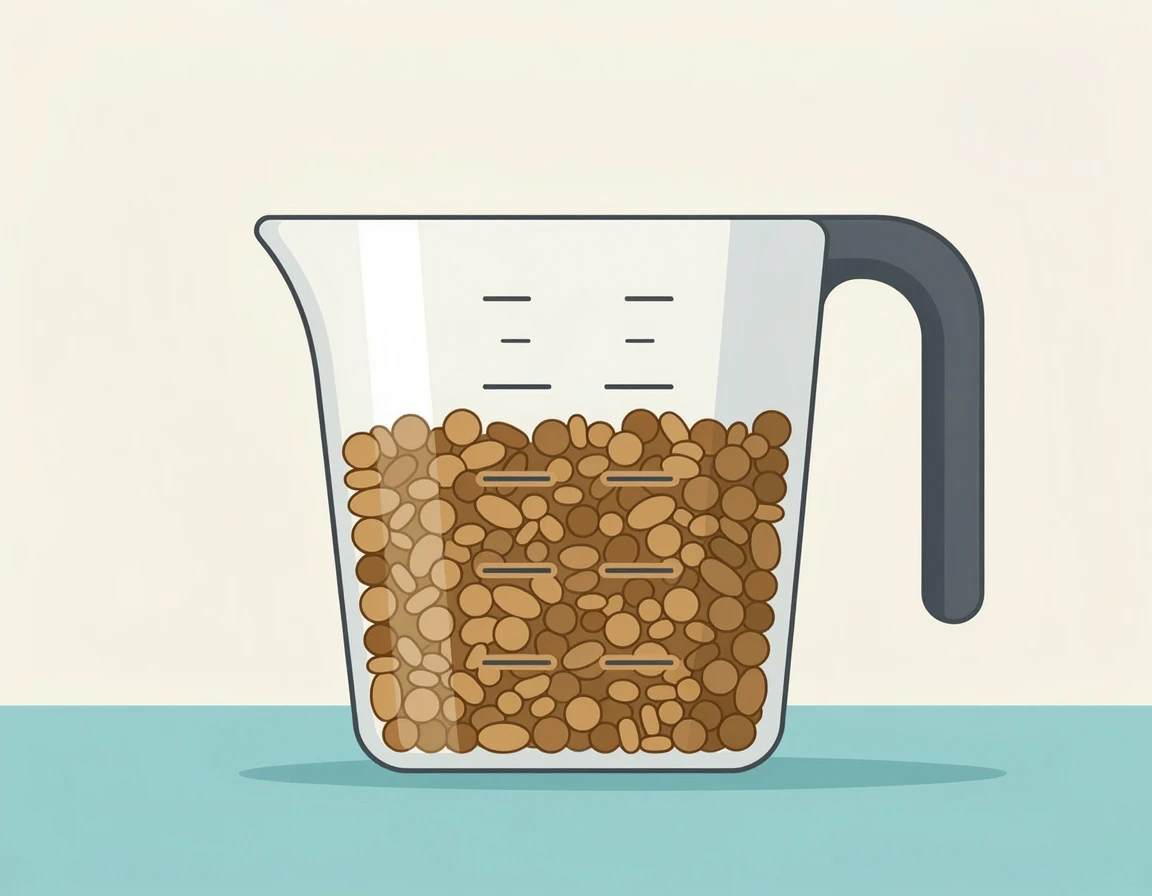 저칼로리 강아지 사료가 담긴 계량컵 일러스트