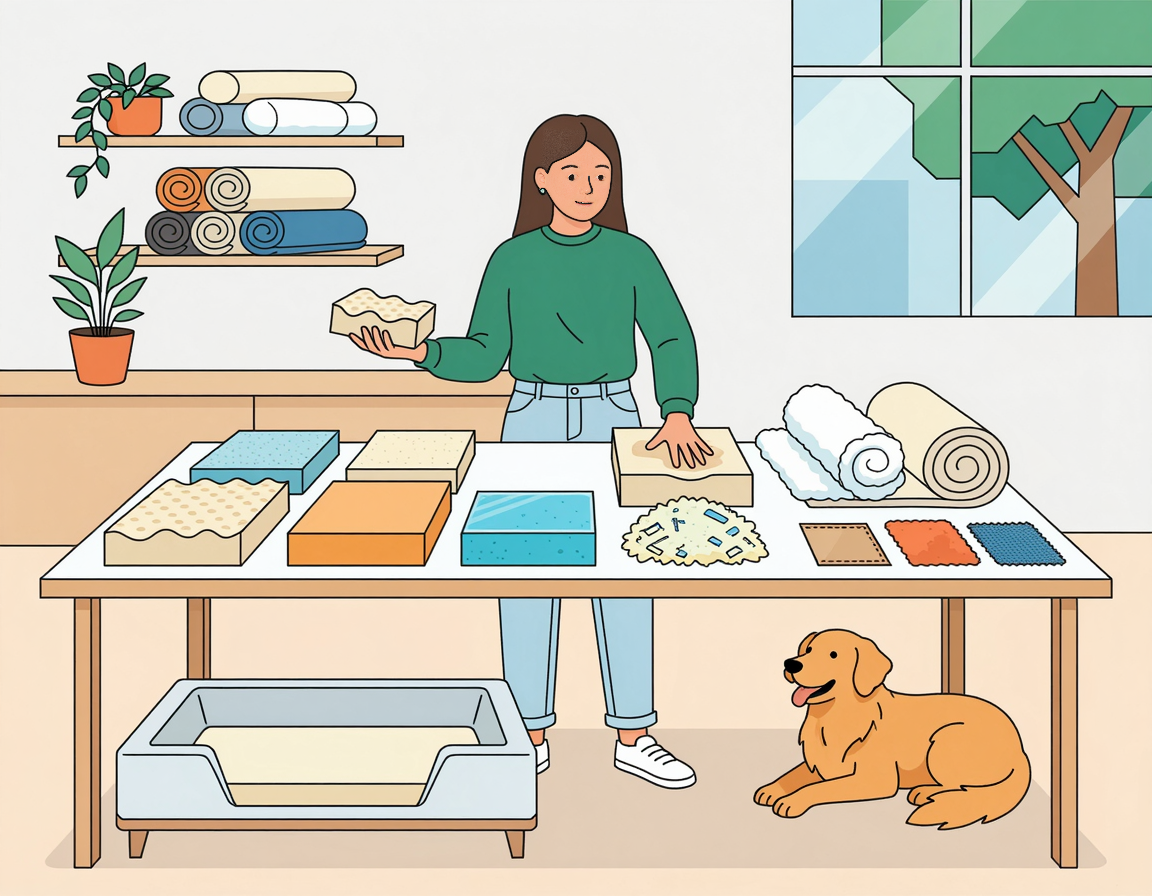 강아지 침대 소재 비교 일러스트