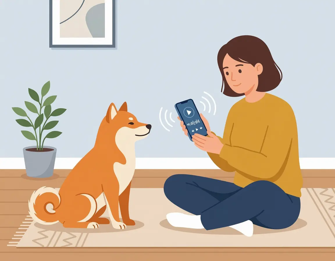 훈련의 일부인 스마트폰 소리를 듣고 얌전히 있는 강아지