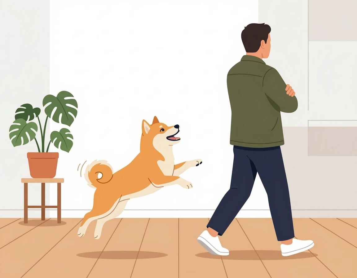 강아지의 입질을 무시하고 등을 돌린 사람