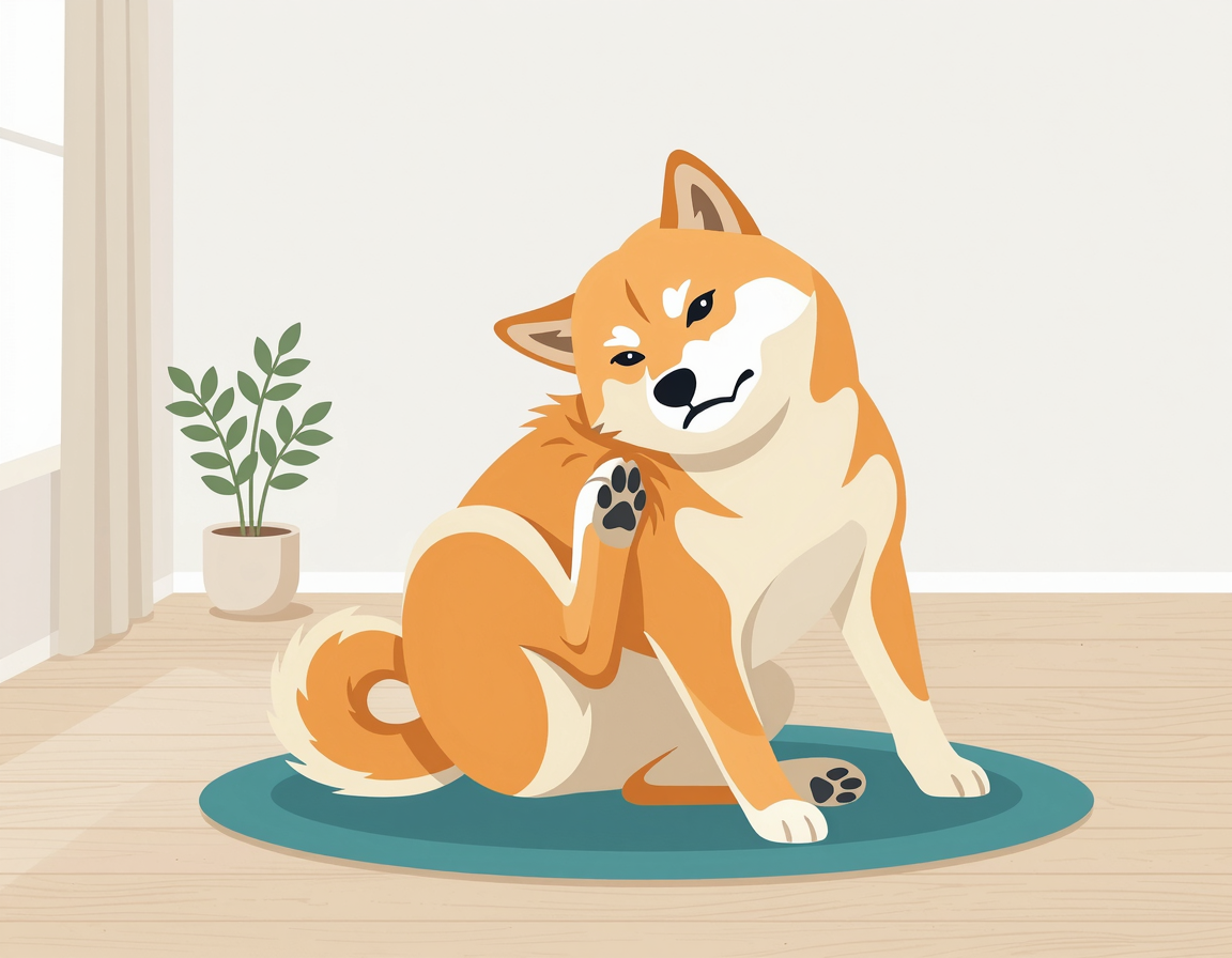 피부 영양제 복용 전 몸을 긁으며 불편해하는 시바견 일러스트