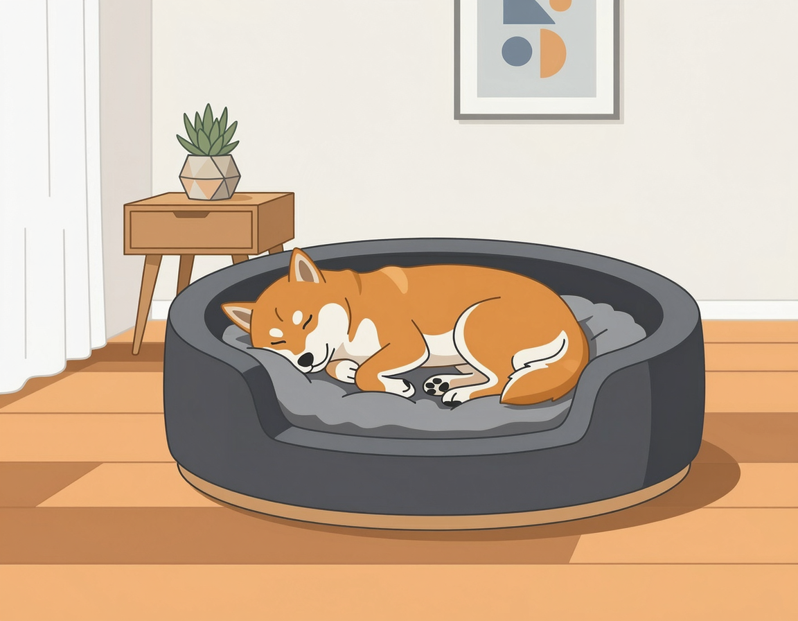 강아지 침대에서 꿀잠 자는 시바견