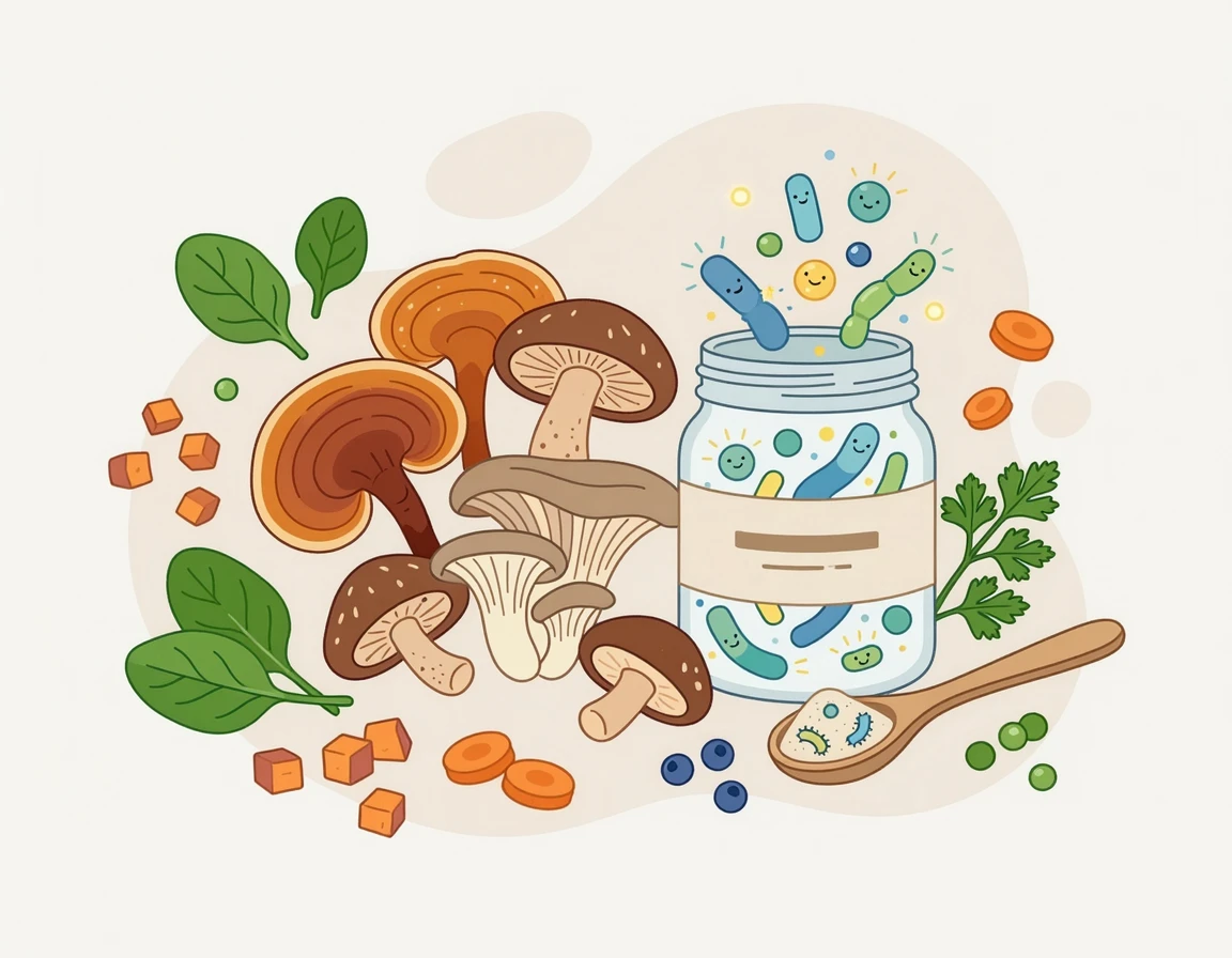 버섯과 유산균 등 강아지 영양제 핵심 성분 일러스트