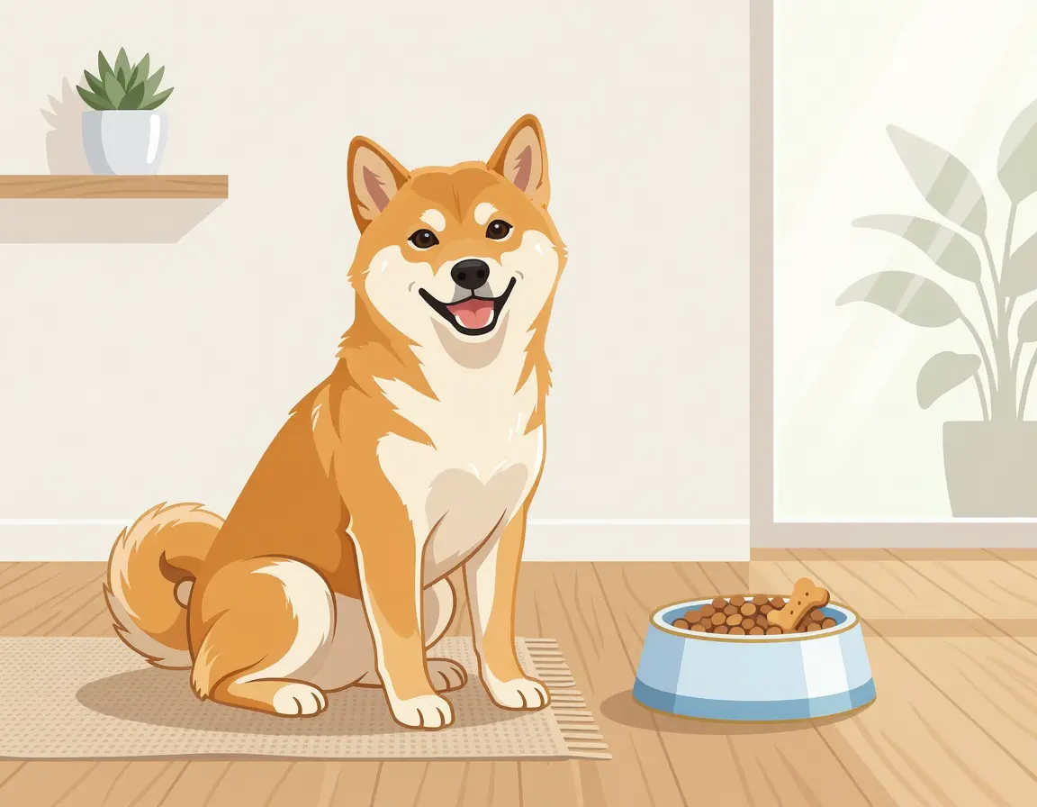 건강해진 털과 피부를 가진 행복한 시바견 일러스트