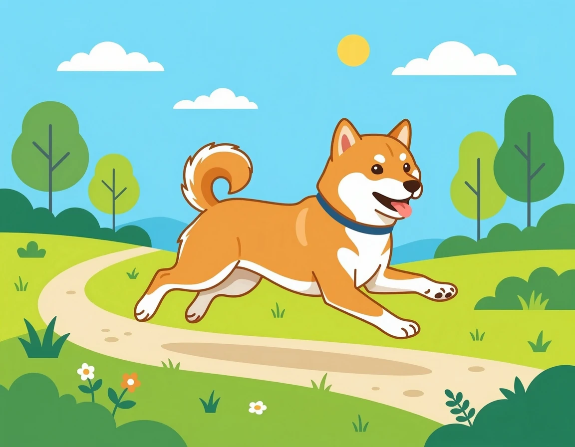 활기차고 털에 윤기가 흐르는 시바견