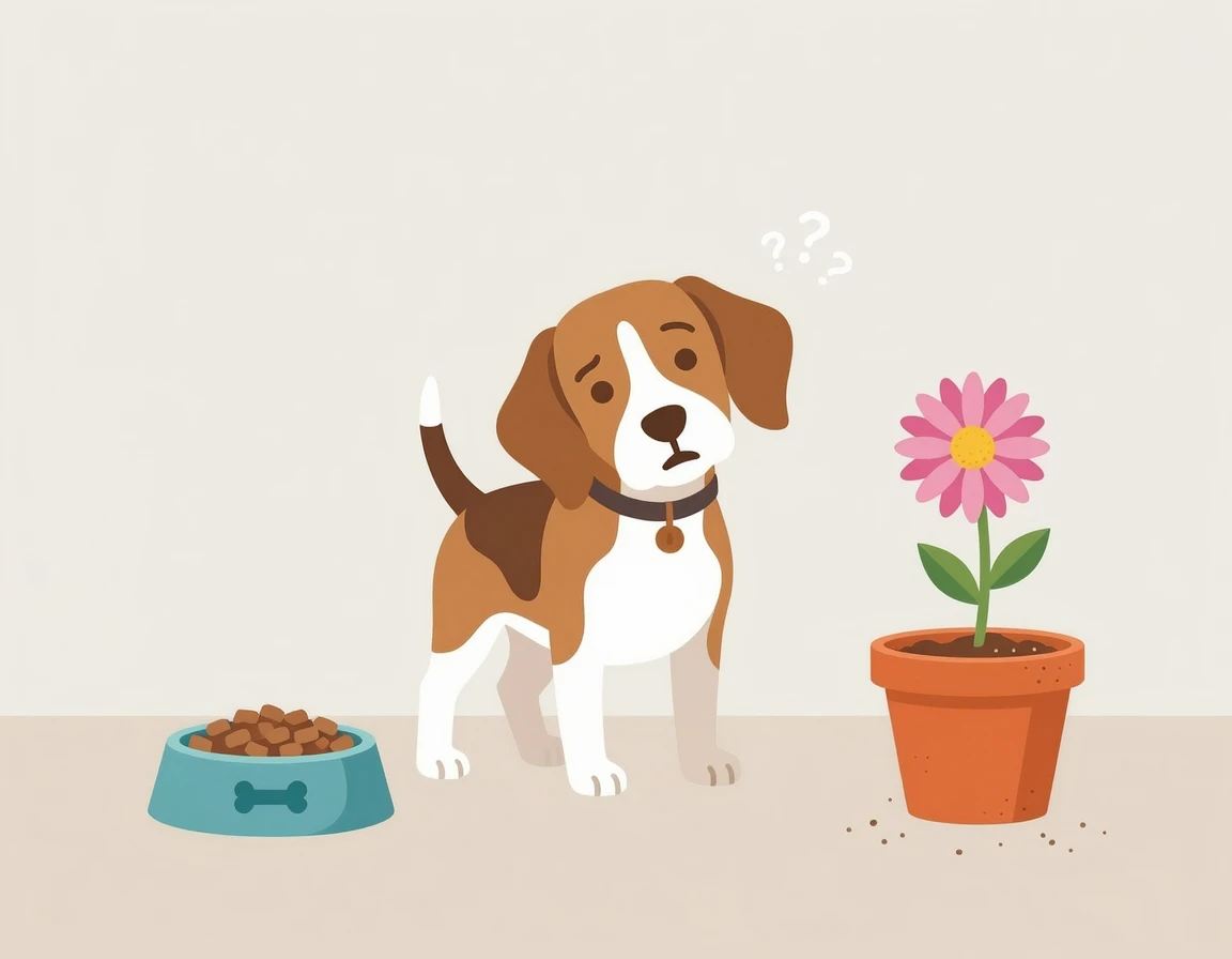 음식과 환경 요인 사이에서 고민하는 강아지