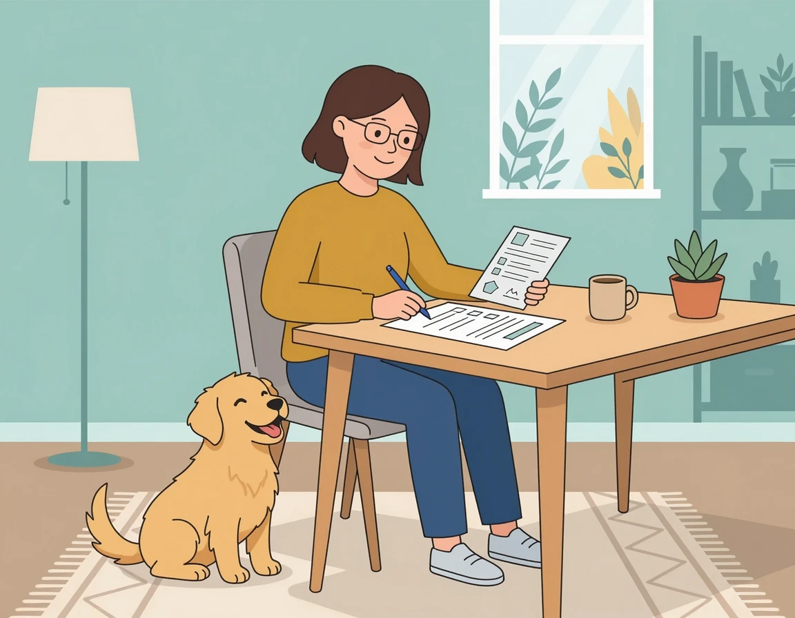 동물병원에서 신청서를 작성하는 모습 일러스트