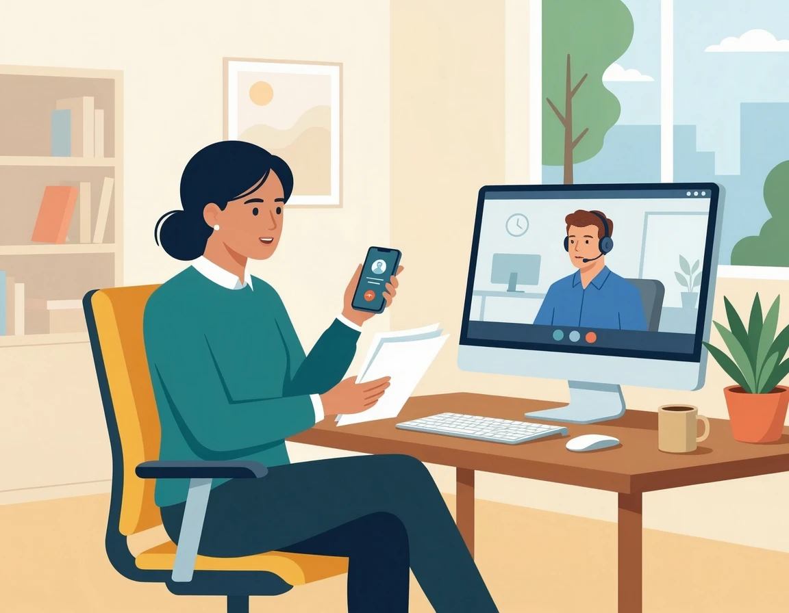 서류를 들고 보험사와 통화하며 이의를 제기하는 사람 일러스트