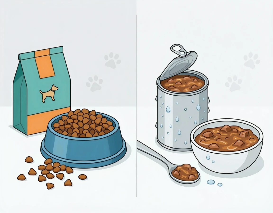 바삭한 알갱이와 수분이 가득한 캔 내용물 비교 일러스트