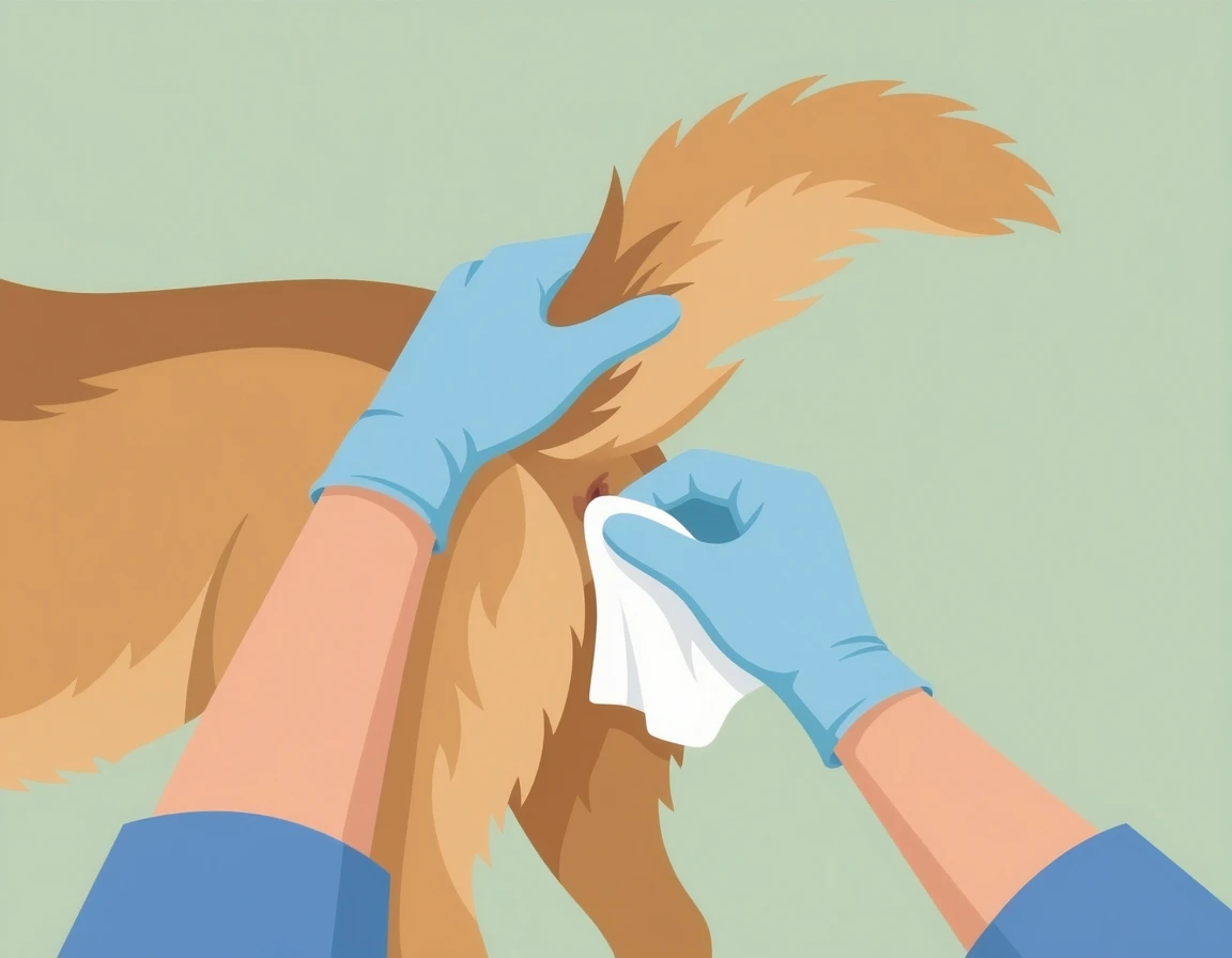 강아지 꼬리를 올리고 휴지를 댄 모습