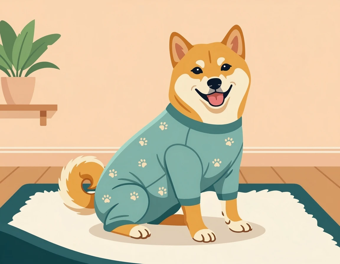 편안한 환견복을 입고 있는 강아지