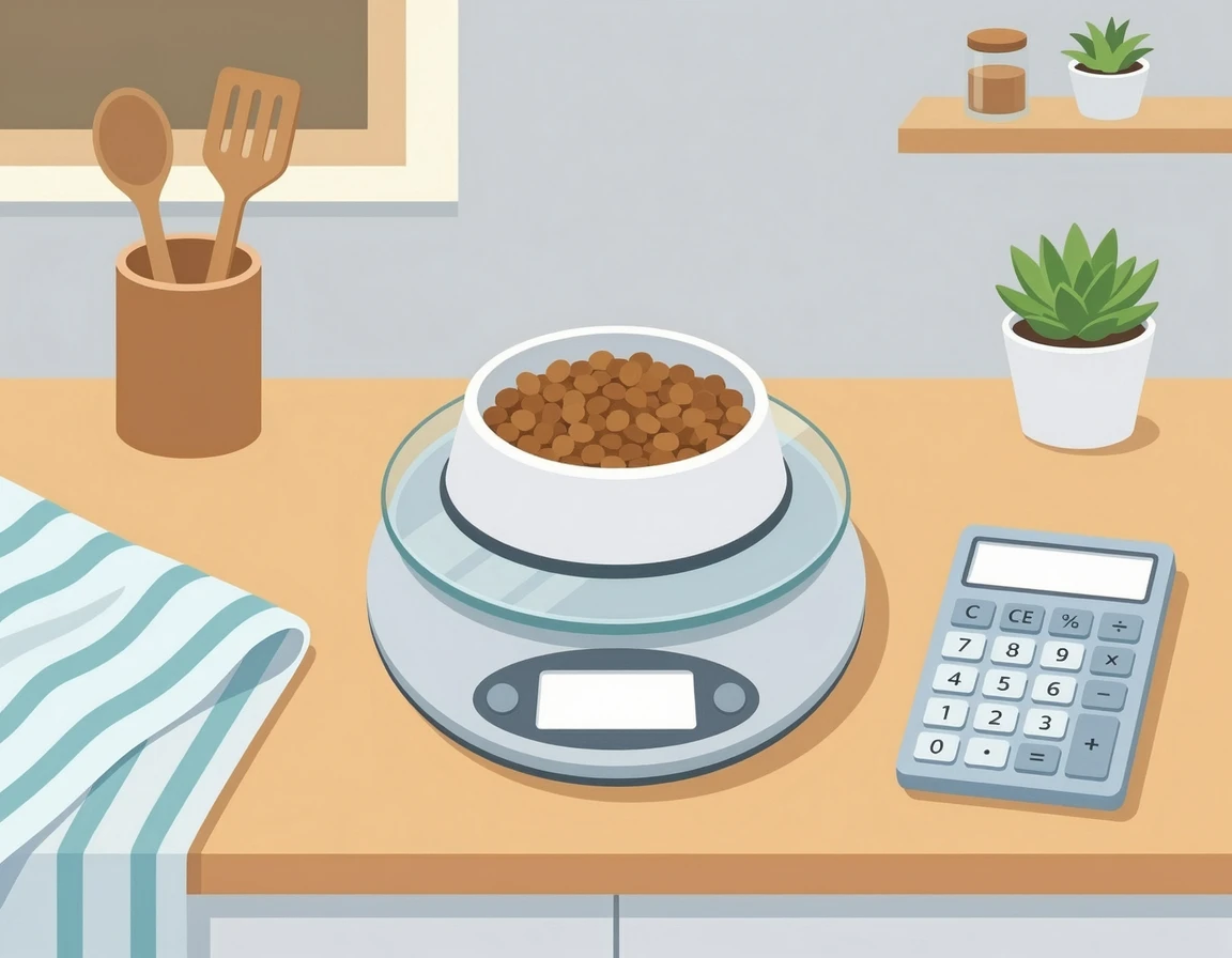 주방용 전자저울과 계산기로 정확한 양을 측정하는 일러스트