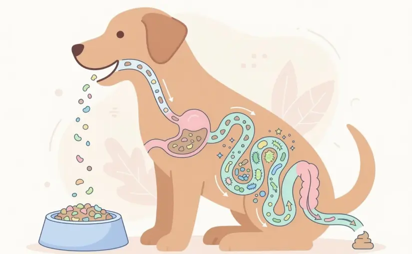강아지 소화기 원리와 장내 미생물 일러스트