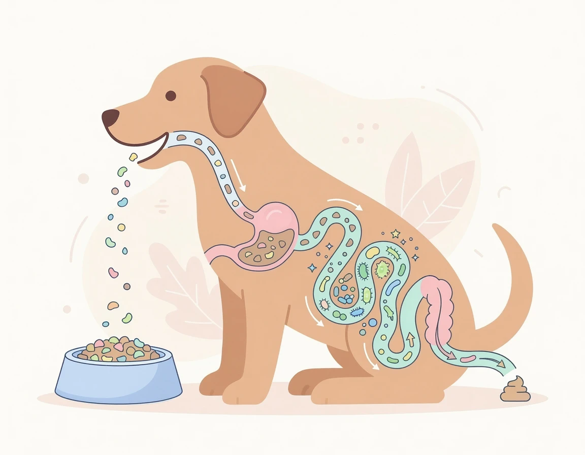 강아지 소화기 원리와 장내 미생물 일러스트