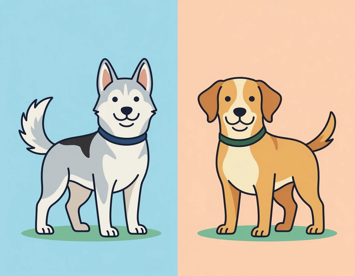 서 있는 귀와 덮인 귀를 가진 강아지 비교 일러스트