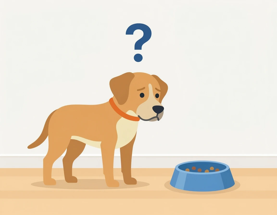 사료 앞에서 갸우뚱하는 강아지