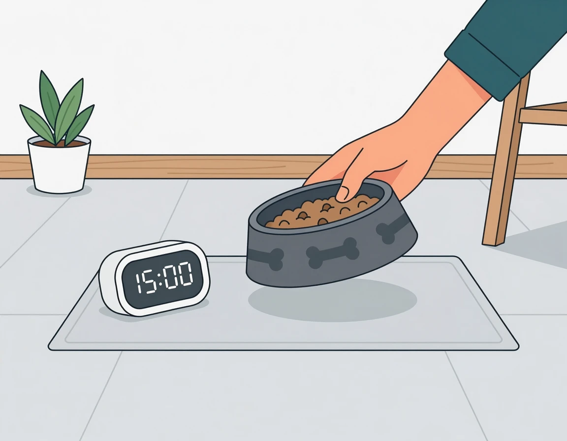 15분 뒤 밥그릇을 치우는 제한 급여 일러스트